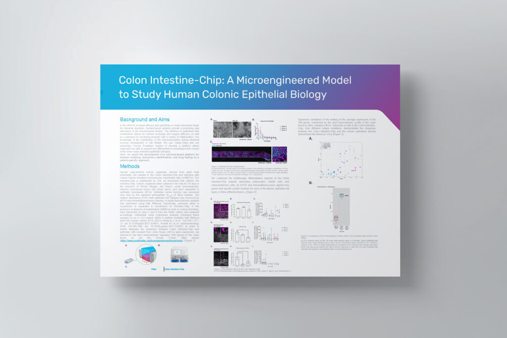 A poster titled "Colon Intestine-Chip: A Microengineered Model to Study Human Colonic Epithelial Biology".