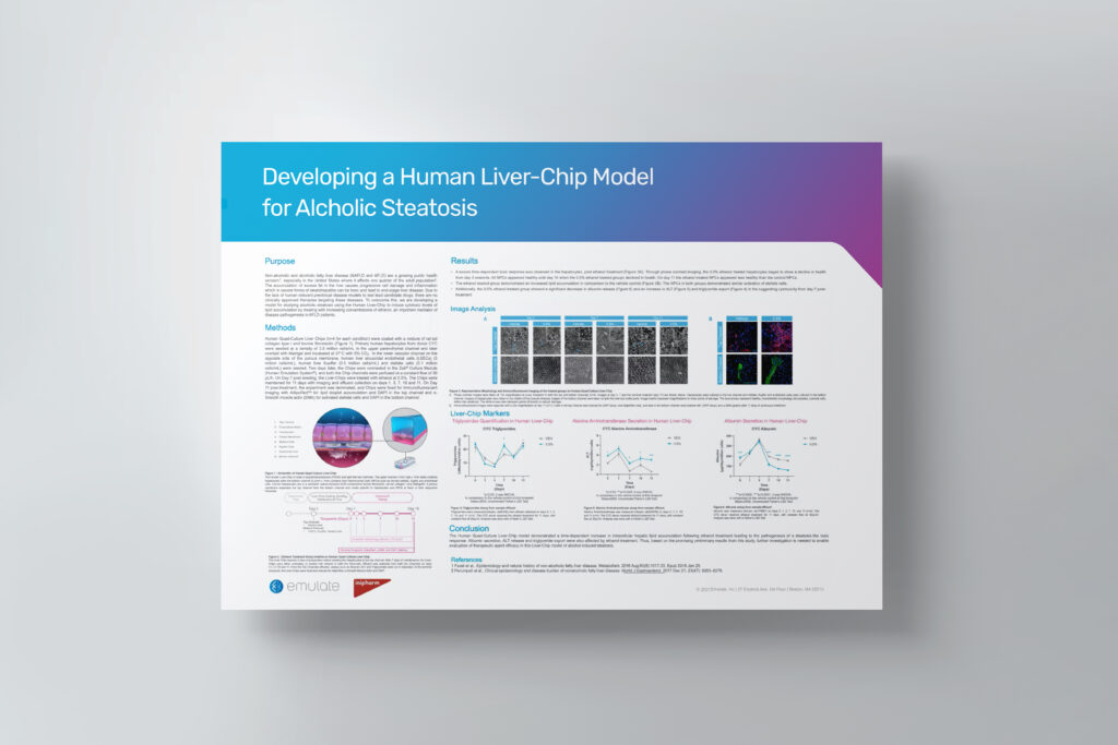 A poster titled "Developing a Human Liver-Chip Model for Alcoholic Steatosis".