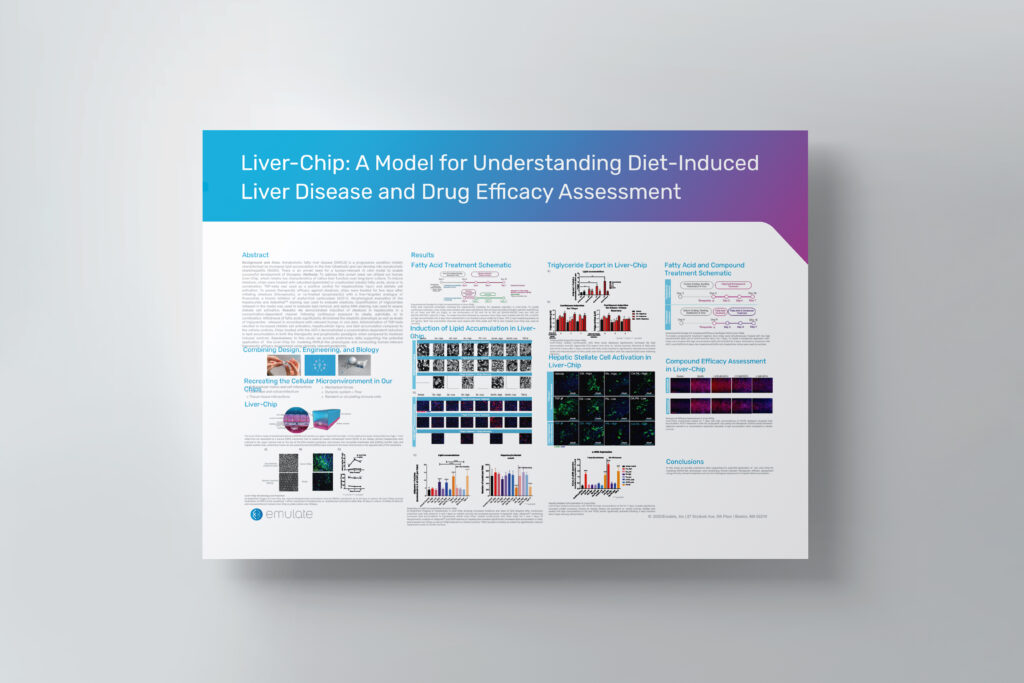 A poster titled "Liver-Chip: A Model for Understanding Diet-Induced Liver Disease and Drug Efficacy Assessment".